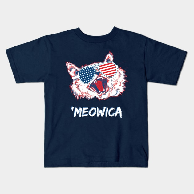 Funny Cat Meowica Patriotic Shirt T-Shirt Kids T-Shirt by HungryDinoDesign